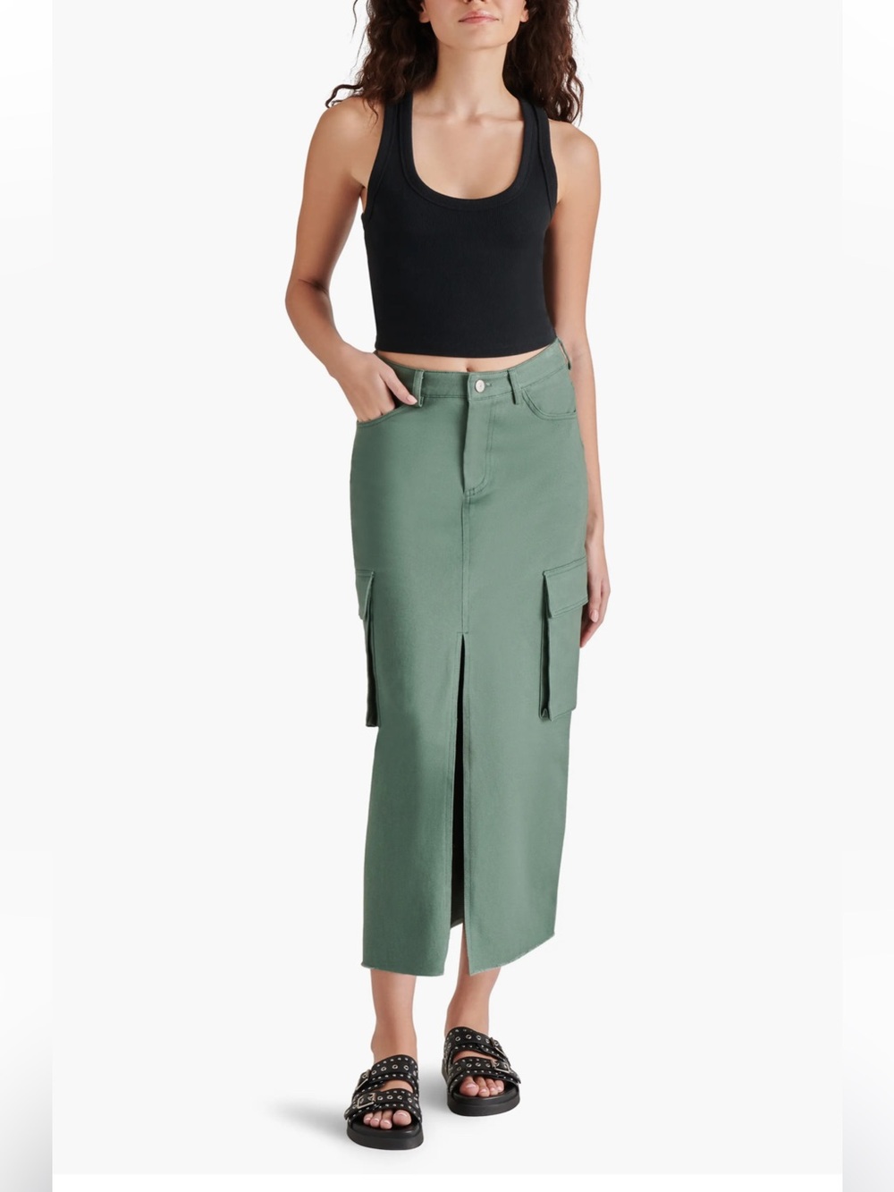 Steve Madden Olive Green Cargo Skirt Raw Edge Size 2 :